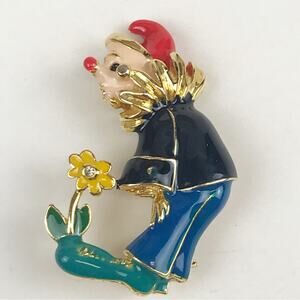 Unbranded Circus Clown Yellow Flower Clown Shoes Red Nose Hat Enamel Brooch Pin